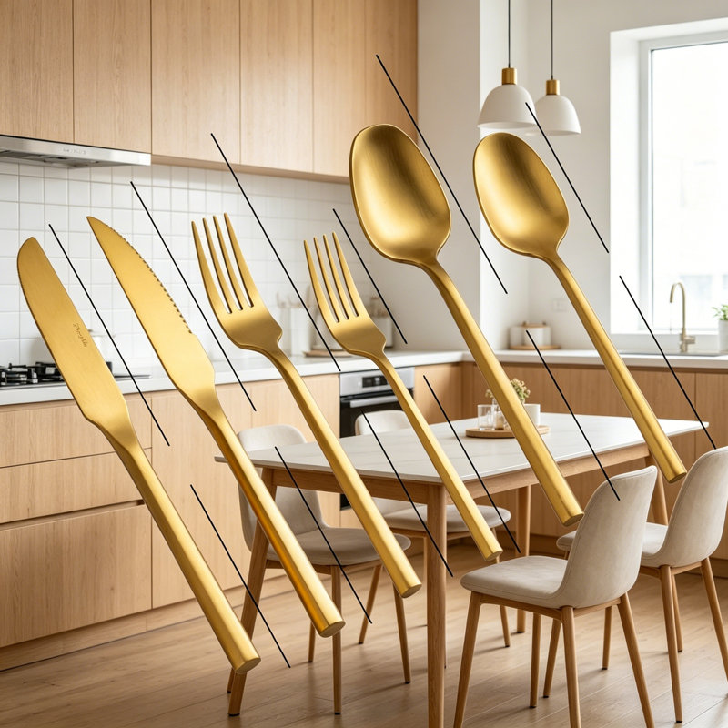 Ensemble de couverts 24 pièces en acier inoxydable pour 4 avec couteaux à steak, ensemble de couverts à poignée hexagonale, argent doré mat lavable au lave-vaisselle