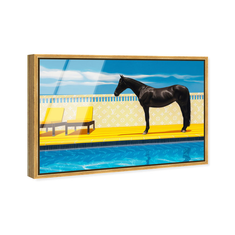 Oliver Gal Palm Springs Stallion Fashion - Framed Acrylic Glass Wall Art, 16" H x 24" W, Gold