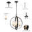 4-Light Black Globe Lantern Chain Adjusatble Chandelier with Universal Ceiling Back Plate