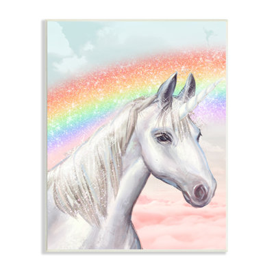 Licorne blanche sous un ciel nuageux arc-en-ciel scintillant par Ziwei Li - Peinture