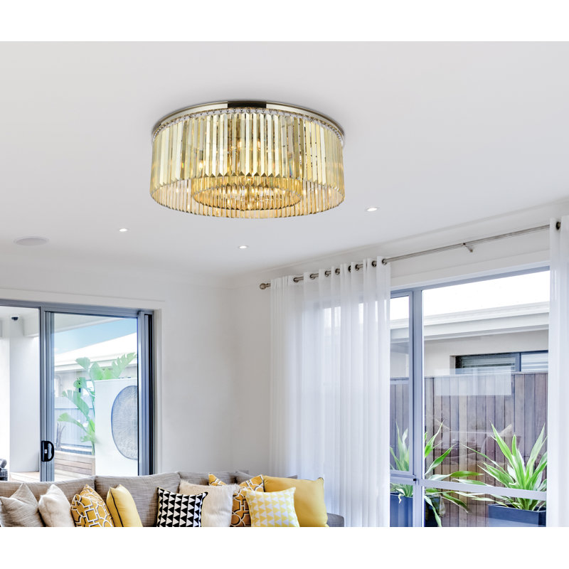 Yazmin Crystal Flush Mount, Polished Nickel, Smoky