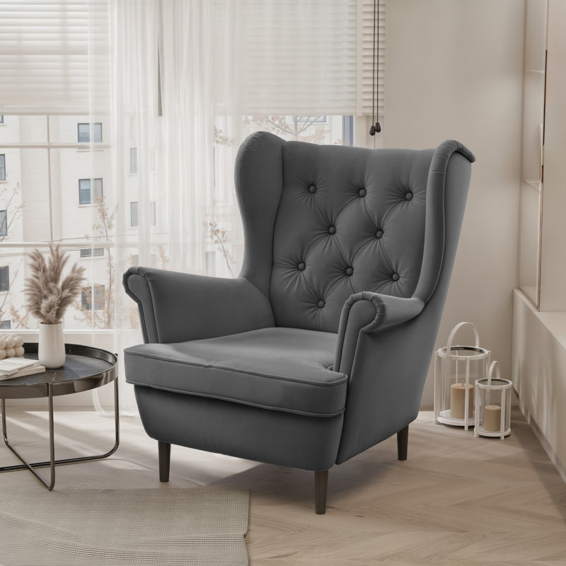 Upholstered Armchair, Black, Grey