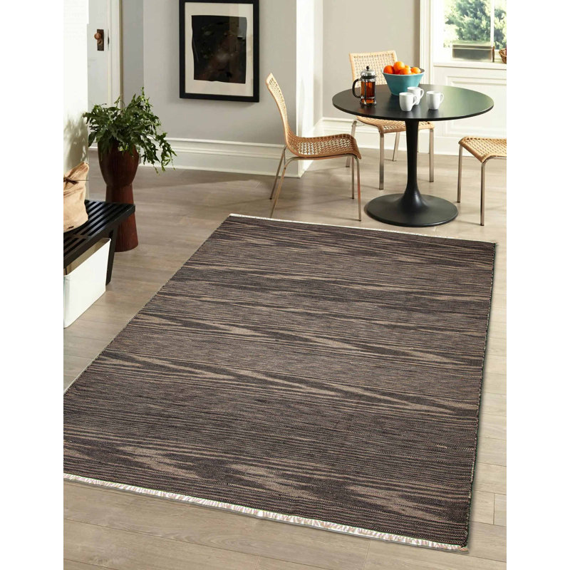 Tapis noir nouvel âge en laine 5 pi 9 po x 8 pi 2 po One-of-a-Kind