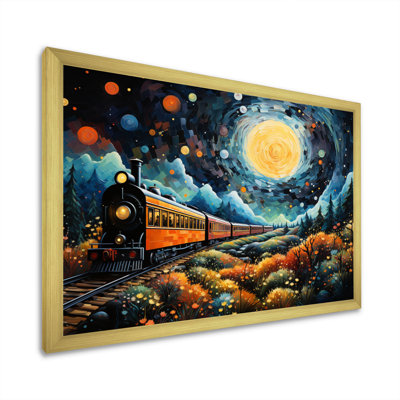 «Yellow Train Enchanted Journey Pointillism - Transport», reproduction d'art sur toile