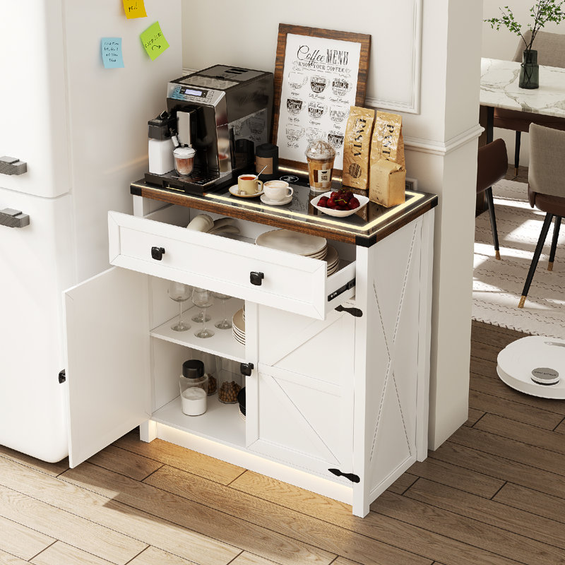 Buffet avec lumière DEL 31,5 po Delmonta, Blanc