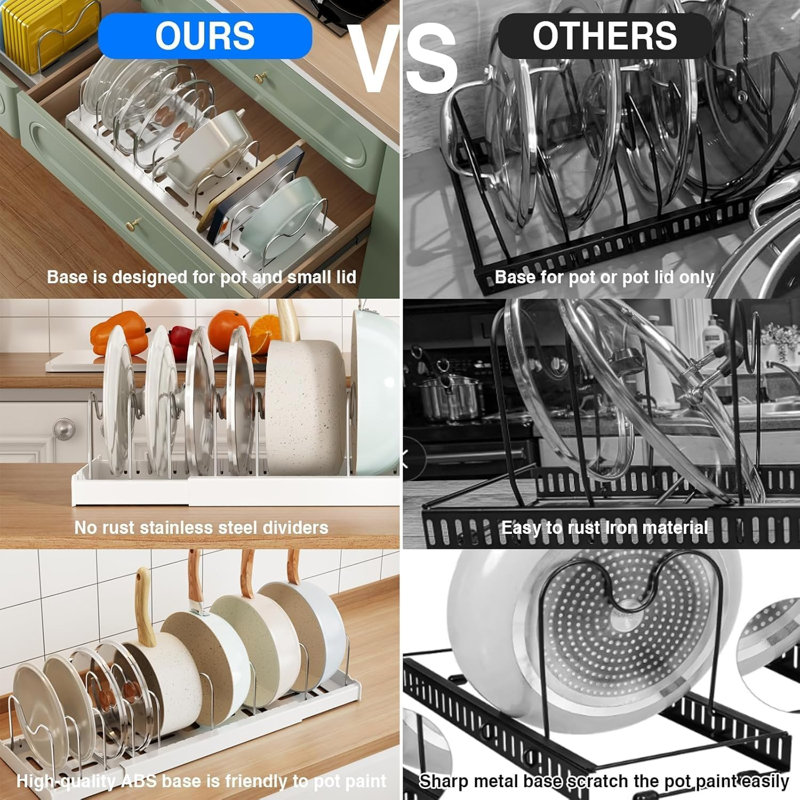 Pots and Pans Organiser sous l'armoire, avec 9 séparateurs réglables (1 paquet, blanc)