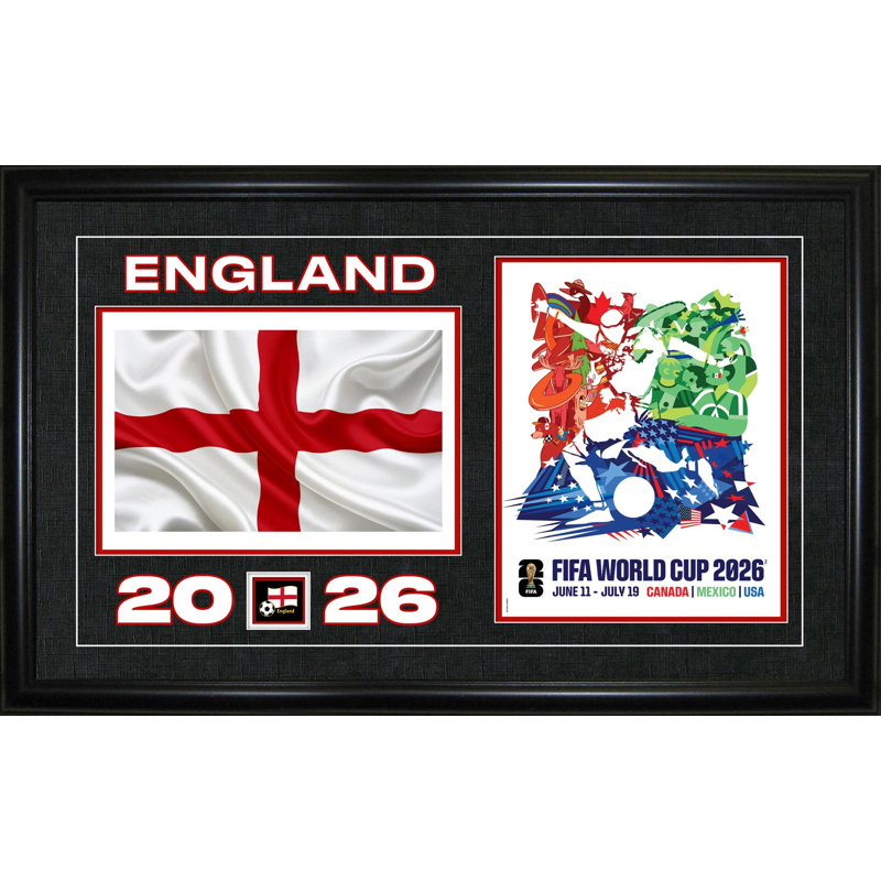 «Team England» 15 x 24 cadre 2026 sous licence officielle affiche de la Coupe du Monde de la Fifa avec drapeau encadré, art mural 15 x 24 par 