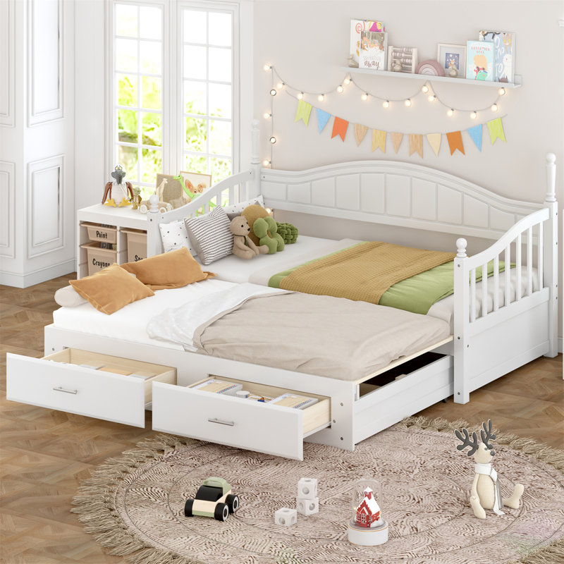 Lit de jour en bois avec couchette, Blanc