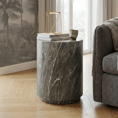 Fulcher Stone-Like 14" W End Table with Drum Base