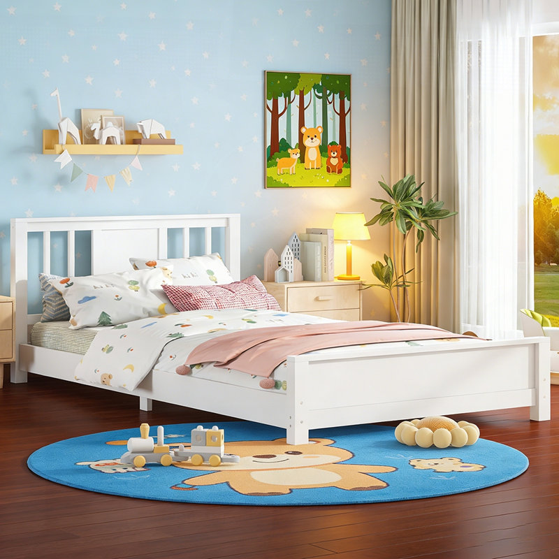 Solid Wood Low Profile Platform Bed Frame with Support Slats and Chic Headboard, Ideal for Minimalist Bedrooms and Easy Access