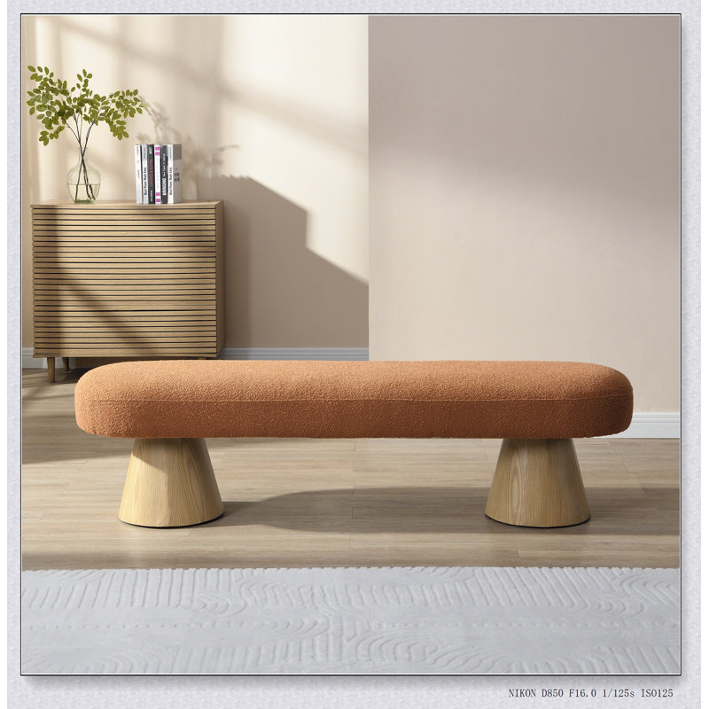 Banc de salle à manger rembourré polyvalent avec pieds en bois robustes, orange 64 L, capacité de 300 LBS pour des utilisations multiples