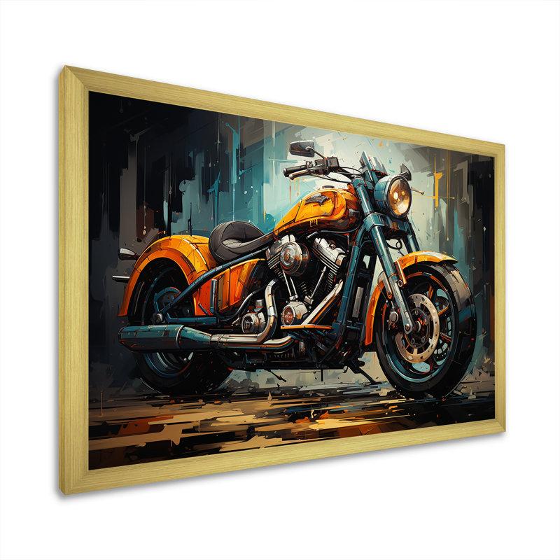 Motocyclette classique jaune et noir I - impressions sur toile de moto, Cadre doré à coins fermés, H 24 po x l 32 po x P 1 po