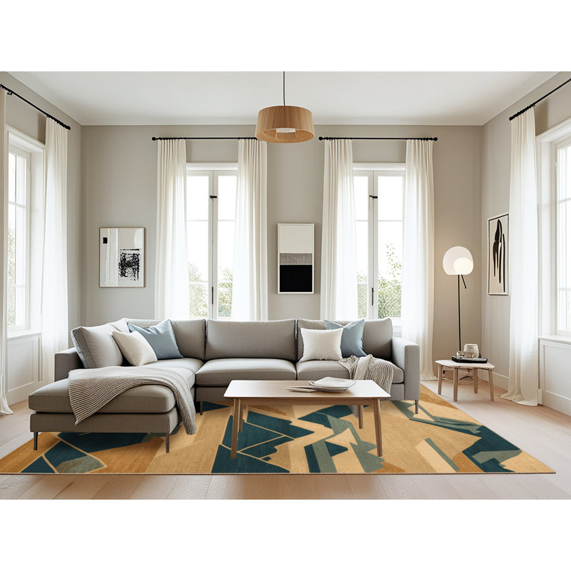 Tapis art déco brun lavable à la machine, Rectangulaire 8 pi x 10 pi