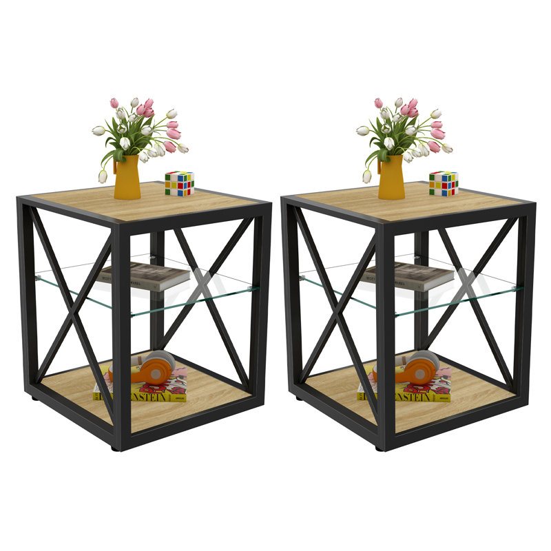 Ensemble de 2 tables de chevet modernes pour la chambre à coucher et le salon, Bois naturel, Bois naturel