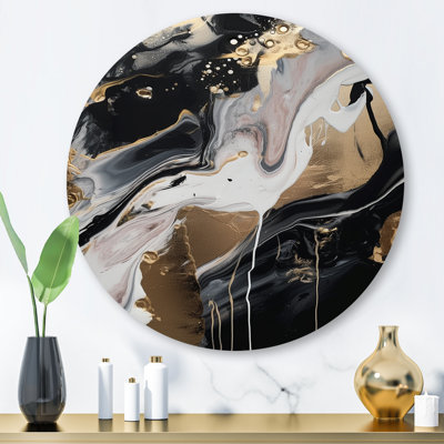 Dos et médaillon en marbre doré III - art mural rond en métal abstrait