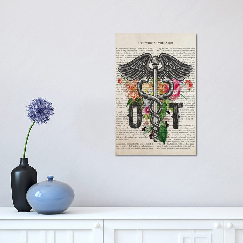 OT, Occupational Therapist With Flowers Print by Aged Pixel - Wrapped Canvas Print, 30.48 cm H x 45.72 cm W x 1.91 cm D