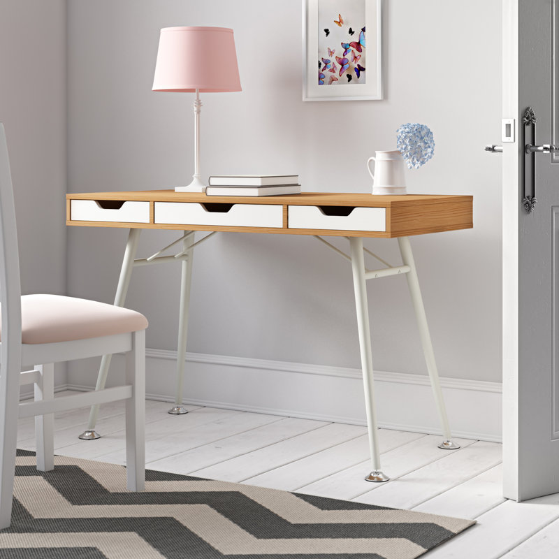 Evergreen Metal Base Writing Desk, Oak