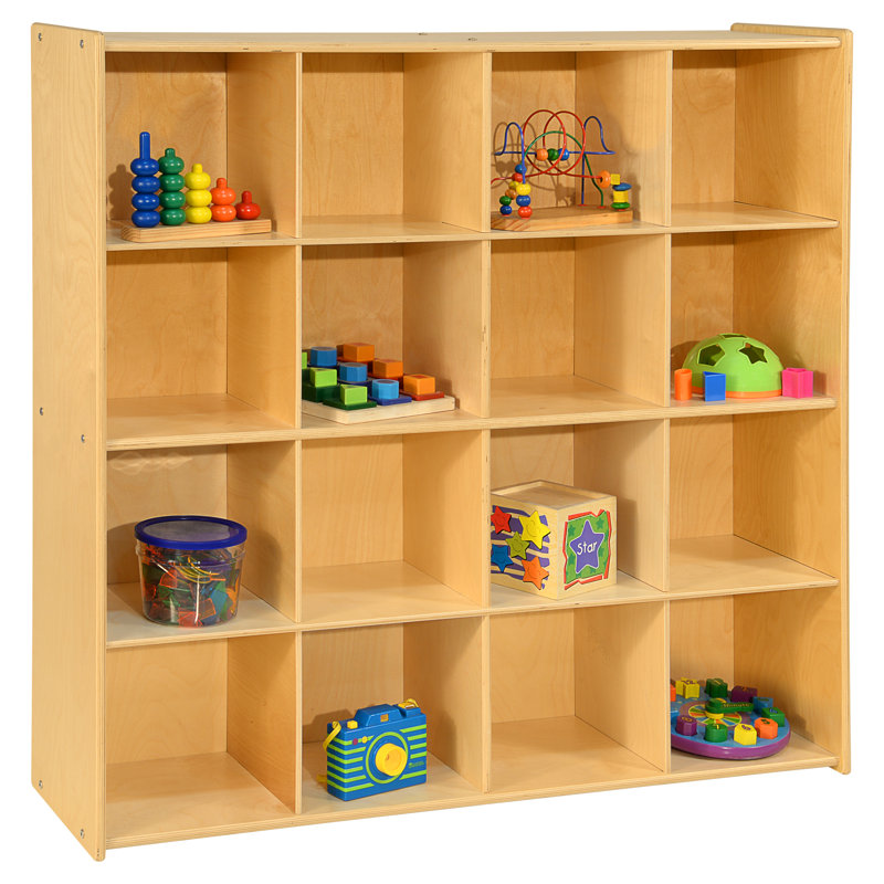 Natural Baltic Birch 16-Cubby Kids Storage Organizer