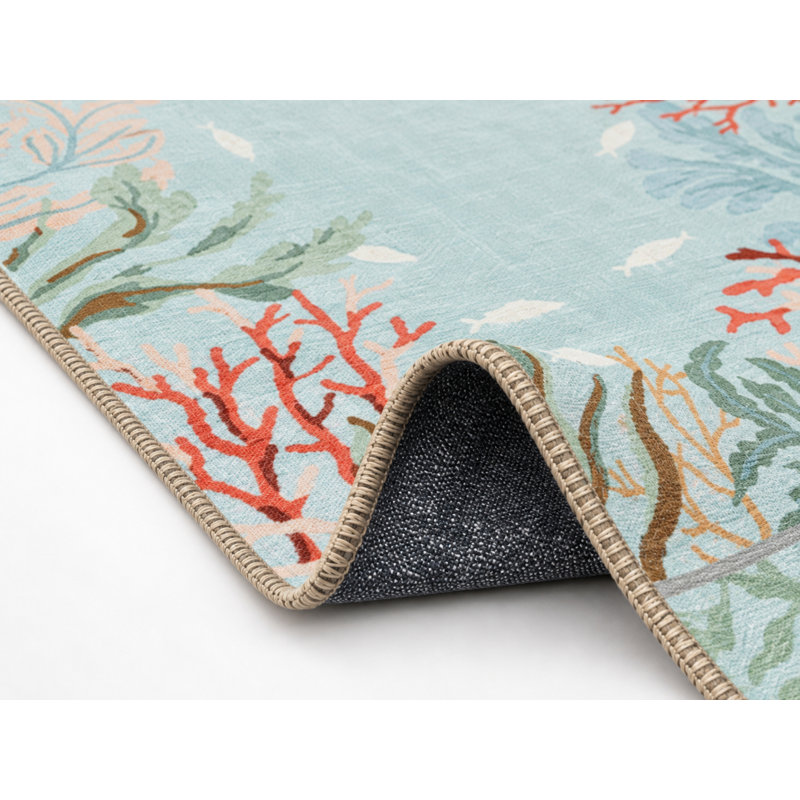 Creative Modern Decorative Carpet With Light Blue Theme, Underwater Fish And Plant Patterns, Rectangle 4'8" x 6'7"