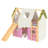 Twin Size House Loft Bed with Sills and Tents, Solid Wood Loft Bed with Ladders and Slide, Chic Design with Lights, No Box Spring Needed, Natural+Pink-1788587916-1788587906