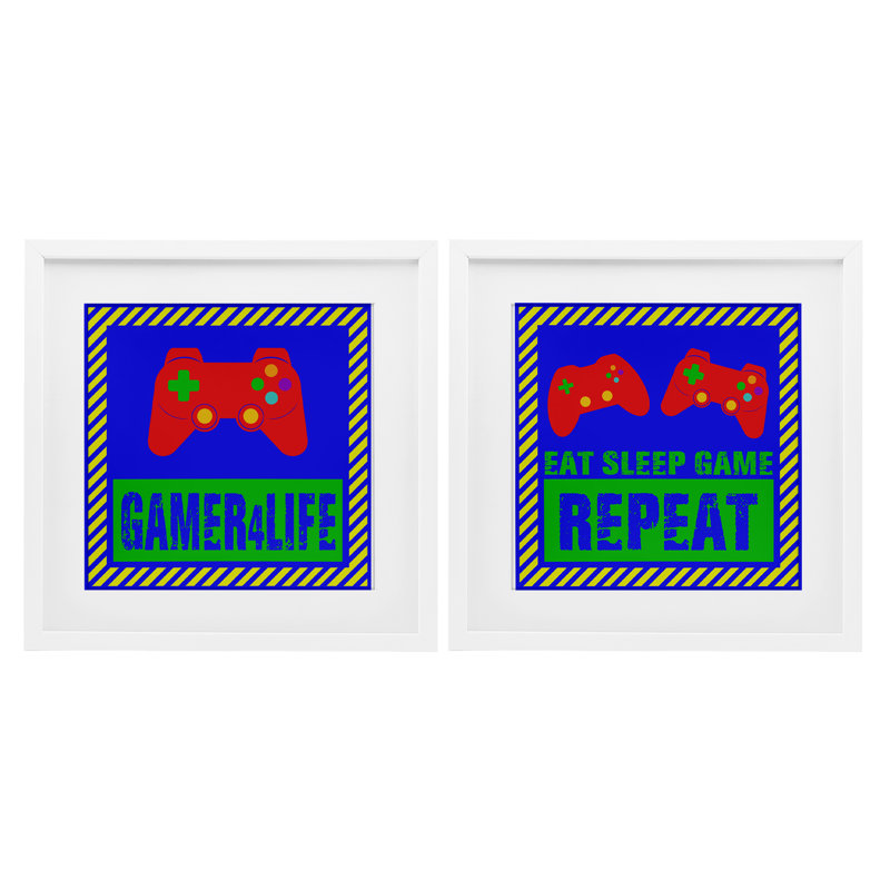 «Gamer Quotes with Stripes», ensemble de 2 impressions encadrées sous verre, conception de Marcus Prime, H 13 po x l 13 po