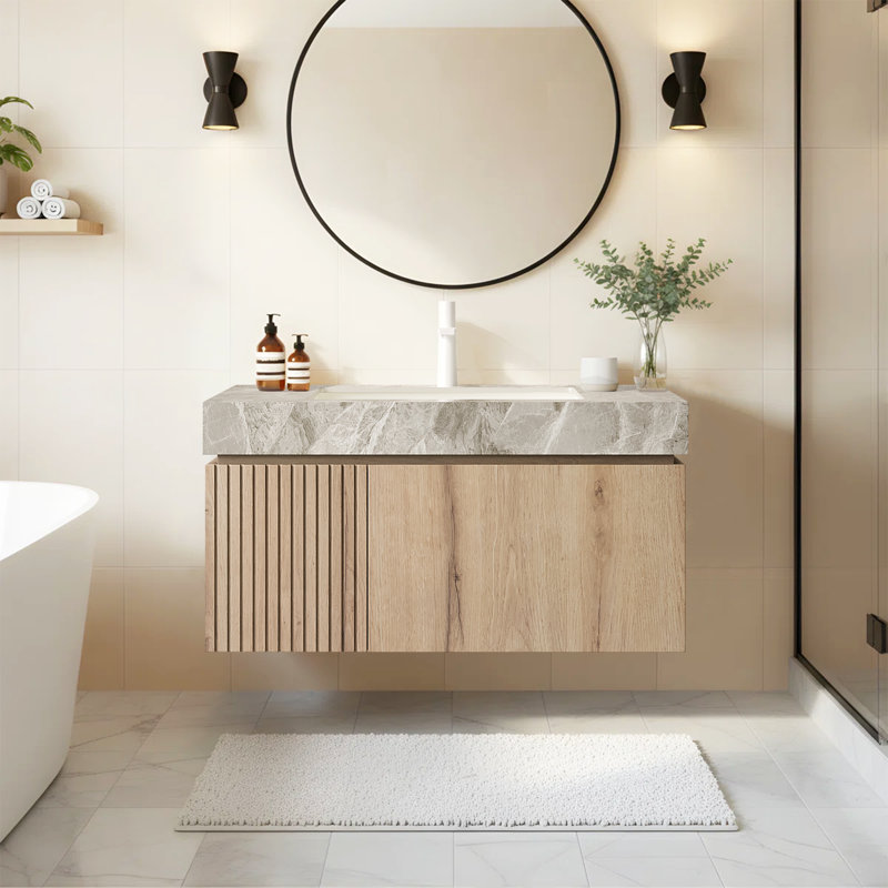 Armoire de salle de bain de luxe en chêne fritté Mid-Century