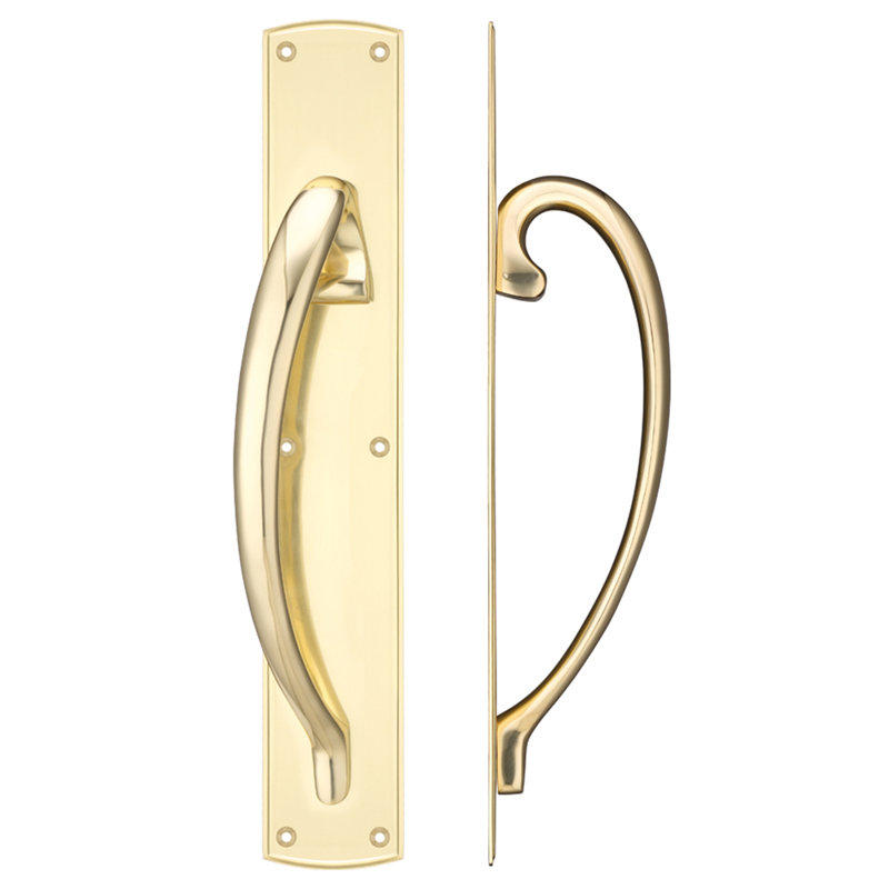 Cast Brass Pull Handle with Backplate, Polished Brass