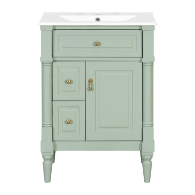 24 Inch Bathroom Vanity With Sink,Bathroom Cabinet With Flip Drawer,Adjustable Shelf,Solid Rubberwood Frame,MDF Panels & Metal Handles