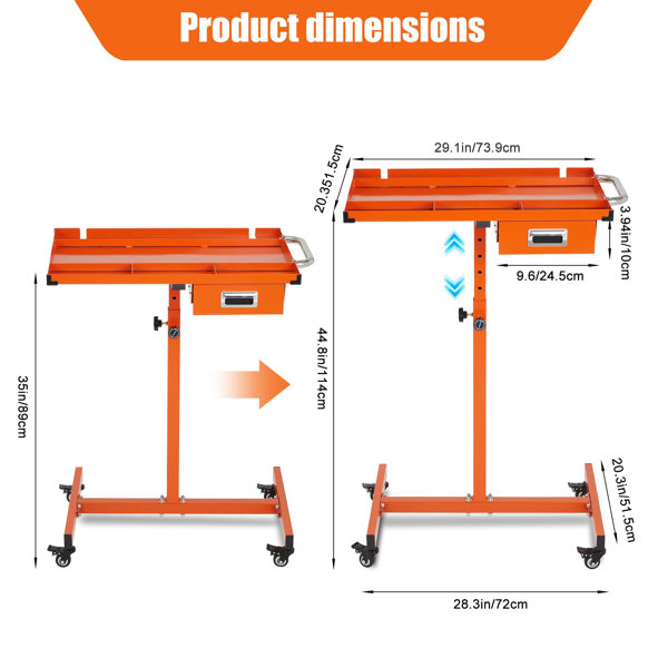 Ebern Designs Rolling Work Table with Wheels for Garage, Workshop, 20 ...