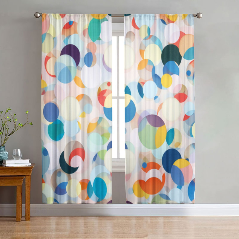 2 pièces rideaux de cercle géométrique coloré, rideaux de fenêtre à motifs abstraits modernes avec passe-tringle pour le salon, la cuisine et la chambre à coucher