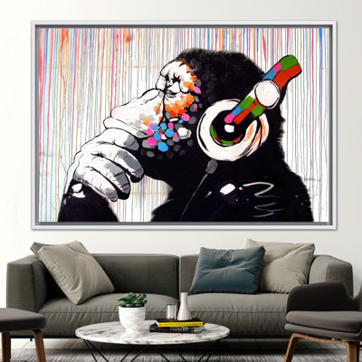 «Banksy Inspired Thinge Monkey Graffiti Art Canvas», affiche murale et décoration musicale unique