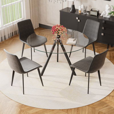 Modern Glass top Pedestal Dining Set by George Oliver