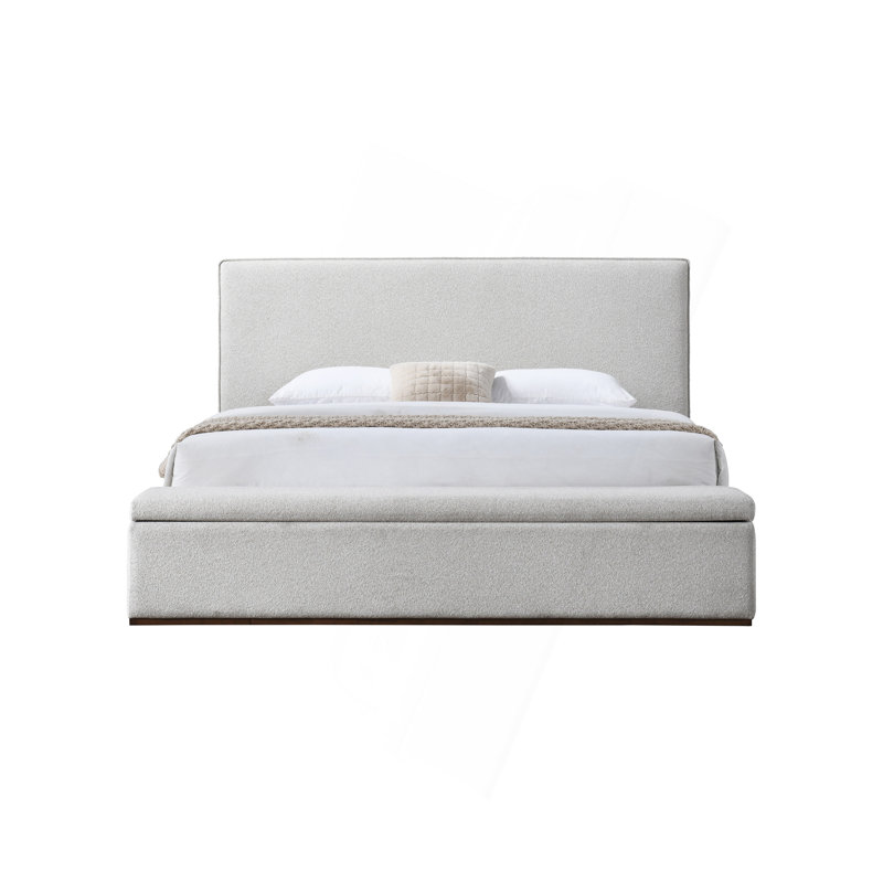 Lit en lin beige avec rangement Boxter, Très grand lit