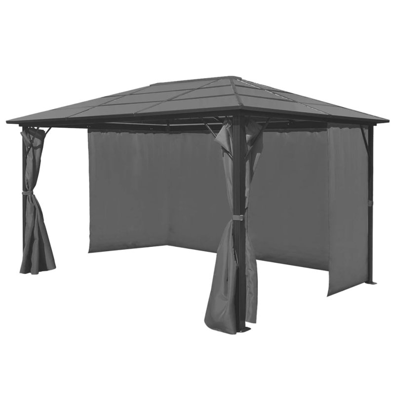 Pavillon de jardin en aluminium avec rideau, Anthracite, 157,5 po x 118,1 po