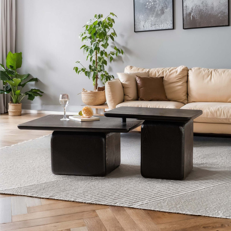 Ensemble de tables basses carrées de style rétro (ensemble de 2), Noir