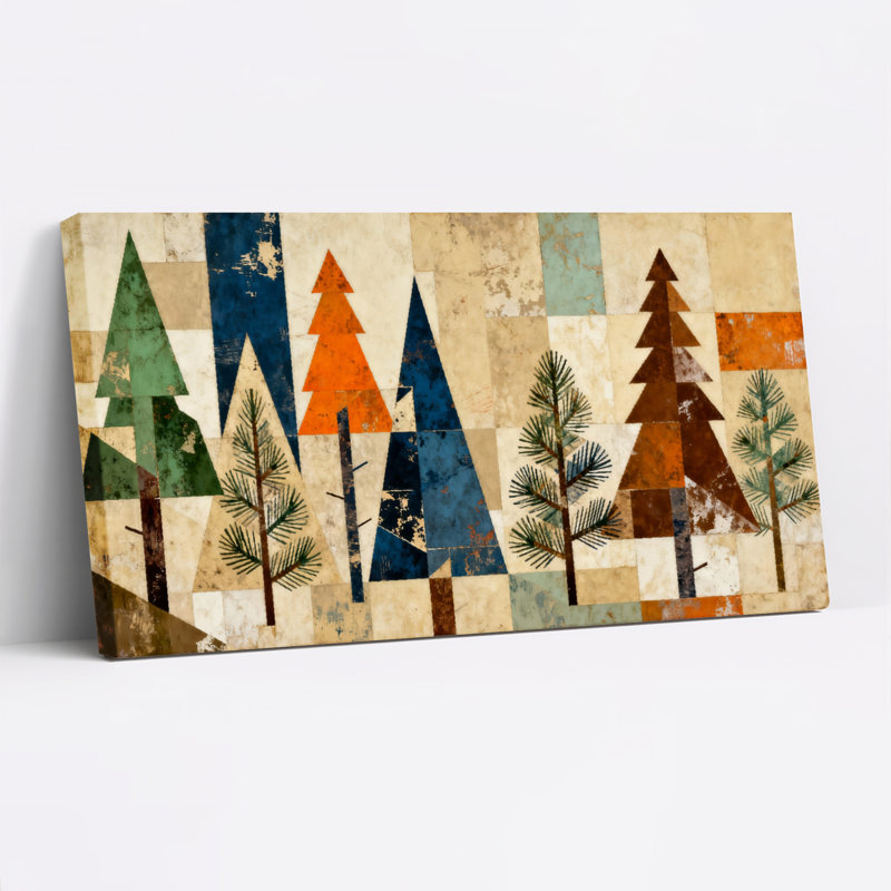 Ensemble de 1 tableau sur toile à motif géométrique d'arbres forestiers, H 12 po x l 36 po