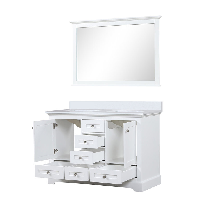 Meuble-lavabo double avec plateau en quartz et miroir Timeless