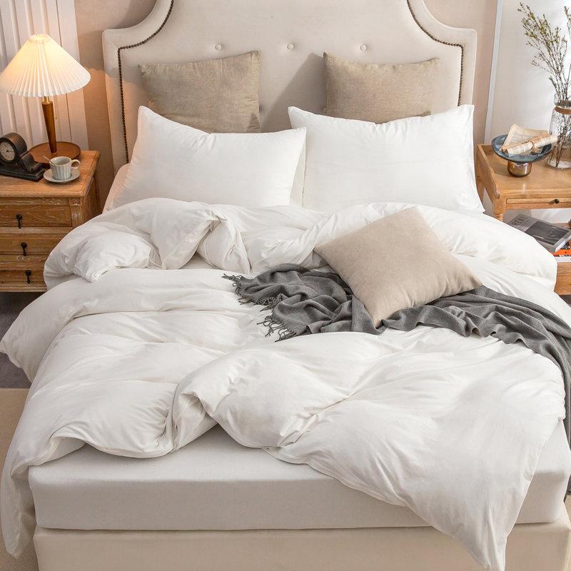 HOME BEDDING Jersey Cotton Duvet Cover Set, Queen Duvet Cover + 2 Standard Shams, Off-White