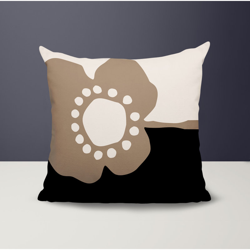 Oreiller carré réversible intérieur / extérieur Tobe Minimalist, H 15 po x l 15 po, Beige / noir / blanc cassé