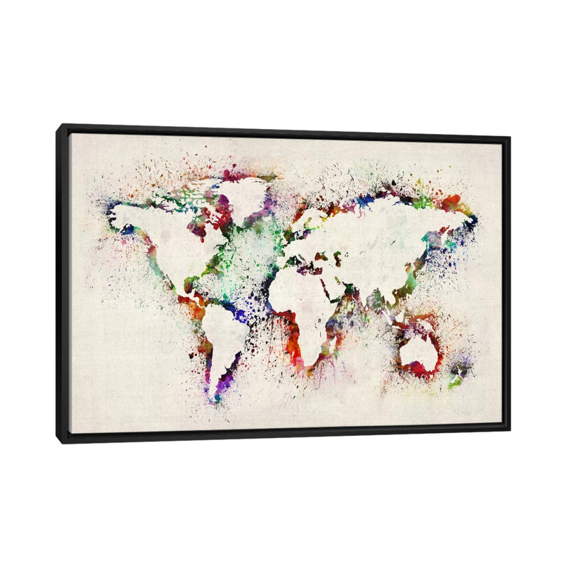 « map splashs », reproduction d’art sur toile multicolore, H 18 po x l 26 po x P 1,5 po, Toile avec cadre noir, Pas de tapis