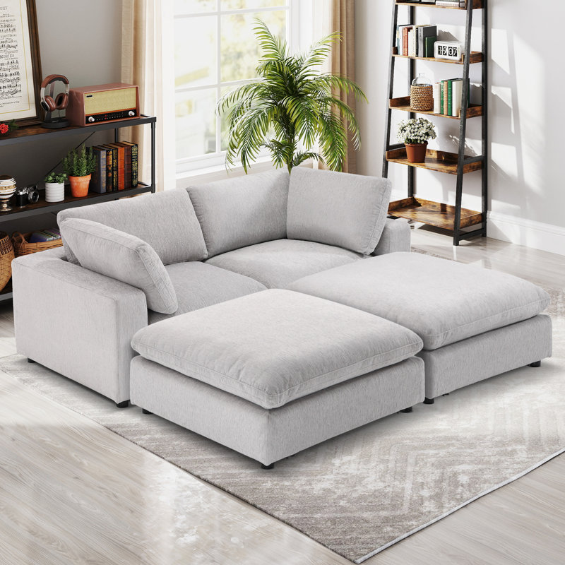 Canapé-lit modulaire en chenille l 77,2 po Odai avec repose-pieds, Gris clair