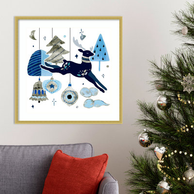 «Goodnight Reindeer I» par Melissa Wang, reproduction d'art encadrée sur bois