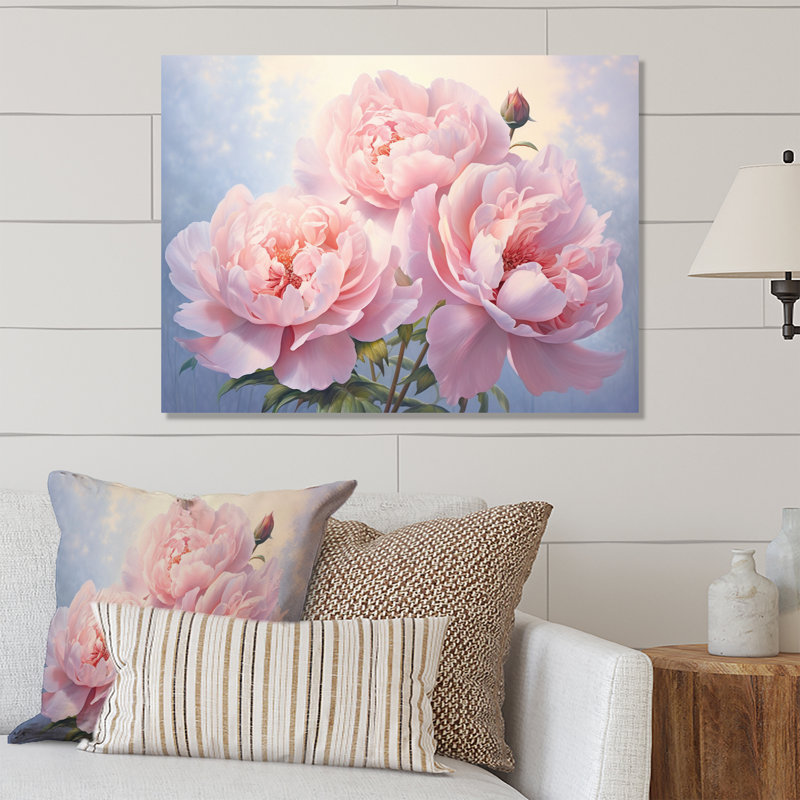 Pivoine rose II - décoration murale florale en métal, H 34 po x l 44 po
