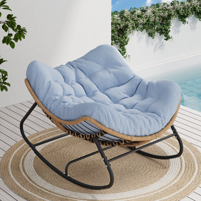 Weixel Modern Oversized Compact PE Wicker Outdoor Rocker Papasan Chair, Plush Cushion & Weather-Resistant