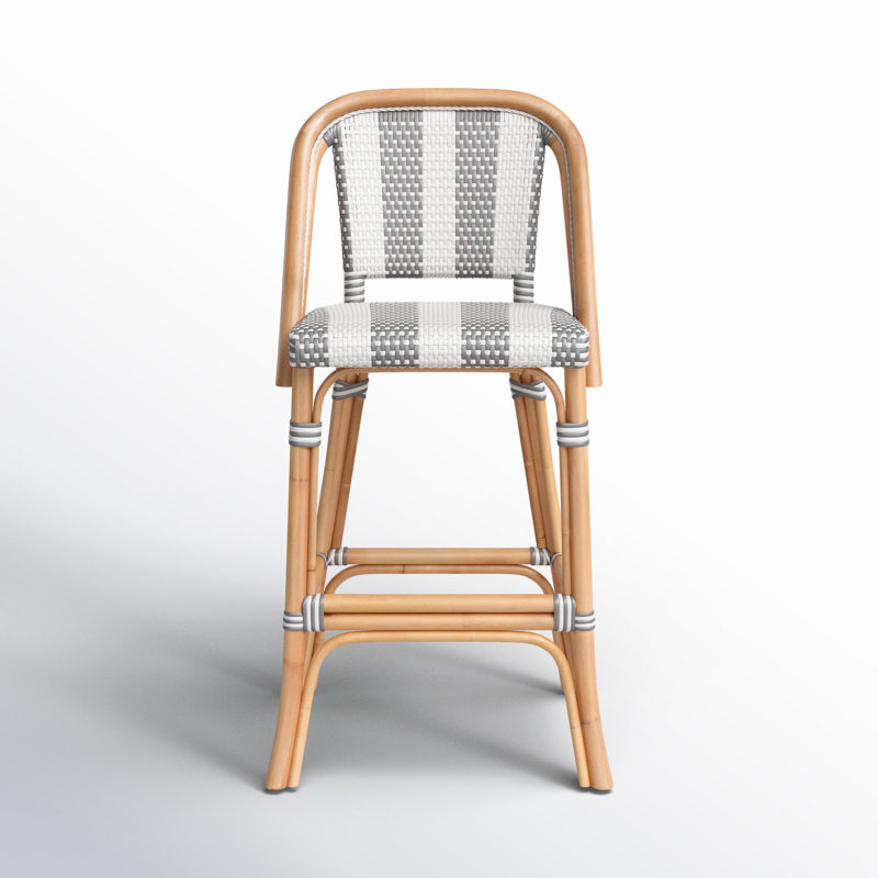 Euporie Woven Bar Stool, Gray/White
