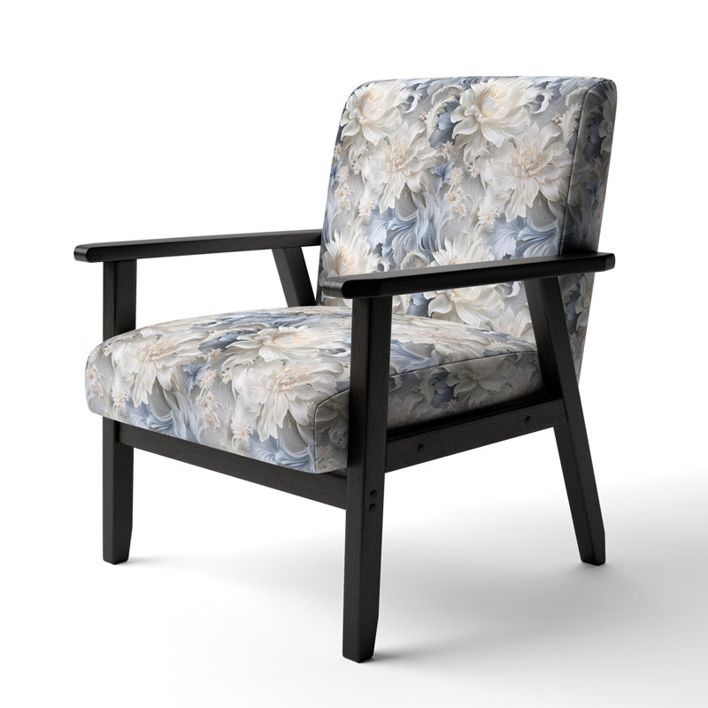 Cobalt Blue Scrollwork Swirls Victorian Pattern II - Upholstered Floral Accent Chair