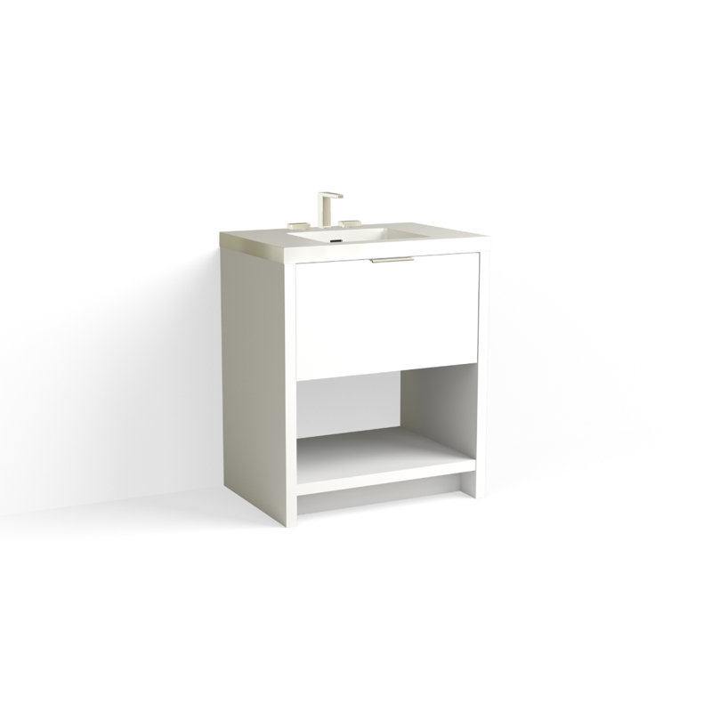 Vista 30" W Freestanding Single Bathroom Vanity, White Gloss, Single-Hole, White Nanomatte/Matte Black