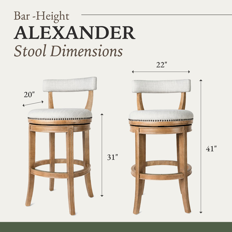 Alexander 31-Inch Weathered Oak Swivel Bar Stool with Upholstered Seat