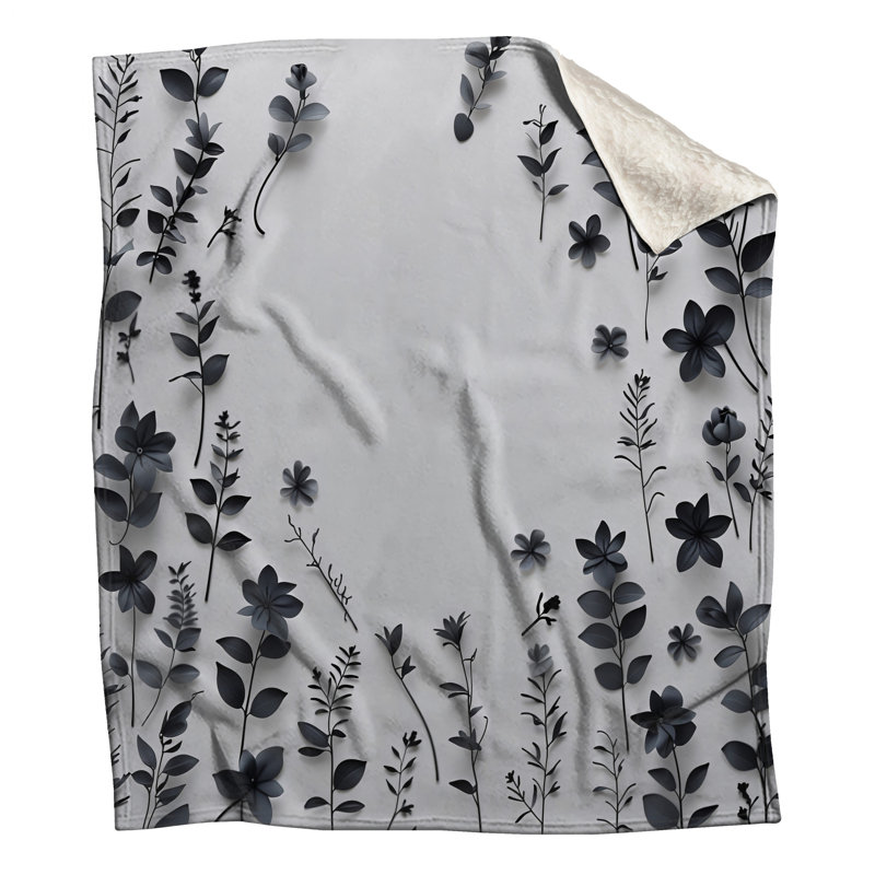 Jeté en molleton Black Flowers - Jetés floraux pour canapés ou lits, L 50 po x H 60 po