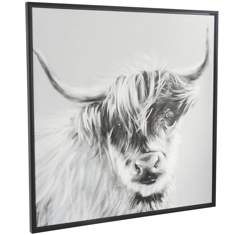 Cole et taureau gris sur toile ombragée avec cadre noir